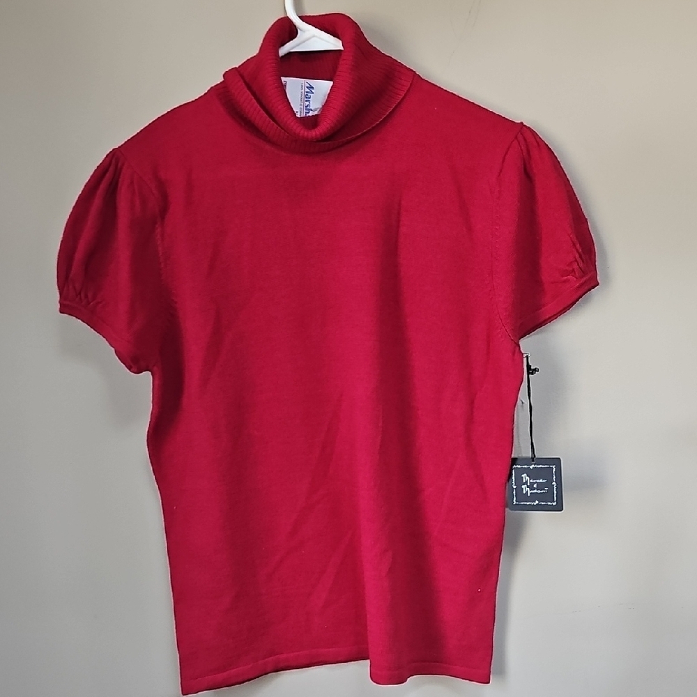mercer & madison Red 100% Merino Wool Knit Turtleneck Top Short Sleeve